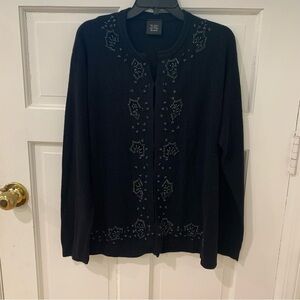 PEM America Vintage '90s Womens Large Black Beaded Design Long Sleeve Cardigan